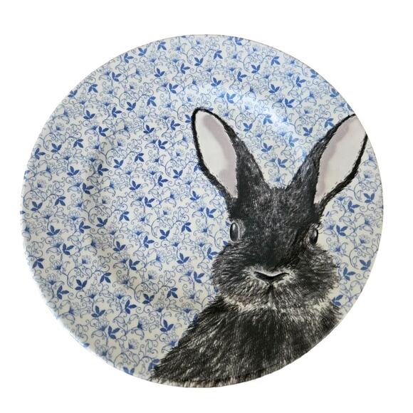 Royal Stafford Floral Blue Chintz Easter Bunny Dinner Plates 11in Set of 4 New - Picture 1 of 15